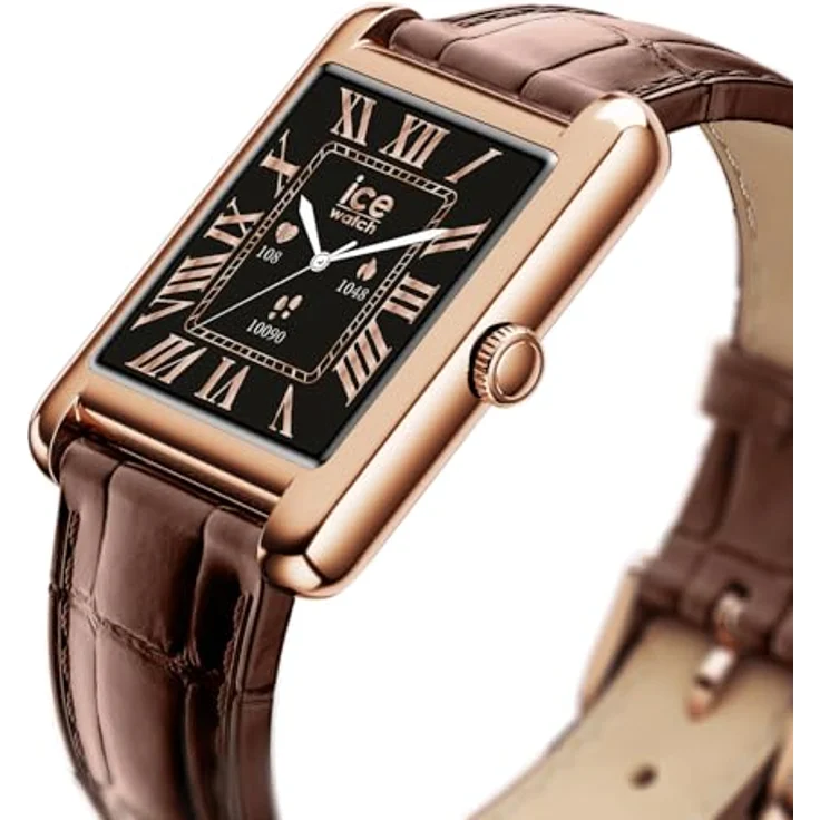 ICE-WATCH Ice smart TKS 2.0, Rose-Gold Damen Smartwatch mit Lederarmband, 1,41 Zoll, Bluetooth, Herzfrequenzmesser, Stoppuhr, 5 bar wasserdicht, Schwarz-Rosagold – Bild 3