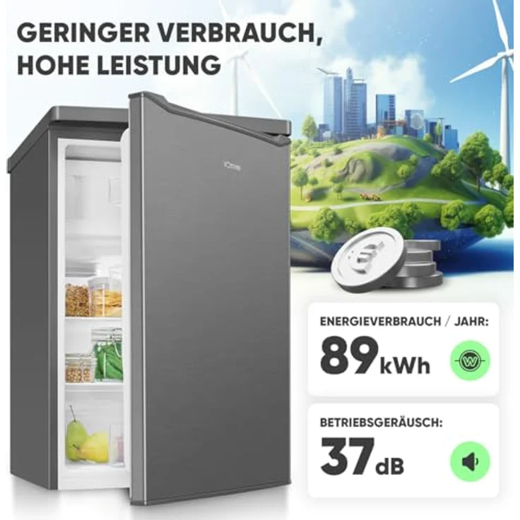 Bomann® KS 7251 inox Kühlschrank mit Gefrierfach klein | 109L Nutzinhalt | 4-Sterne Gefrierfach | leise | Obst- und Gemüsefach | flexibler Türanschlag – Bild 4