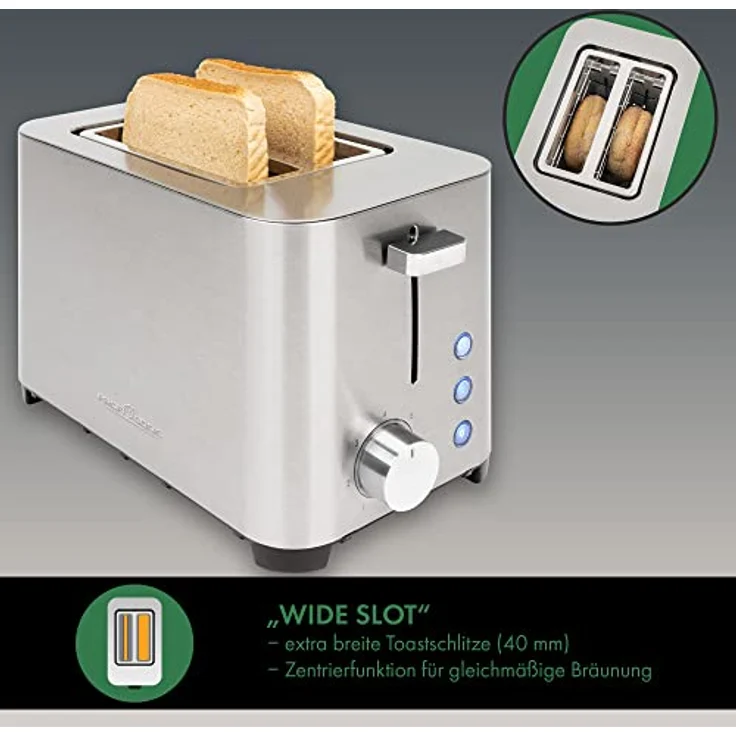 ProfiCook Toaster, Toaster 2 Scheiben, Auftau-, Aufwärm-/ Schnellstoppfunktion, Toaster mit Brötchenaufsatz, Toaster Edelstahl, PC-TA 1251 – Bild 3