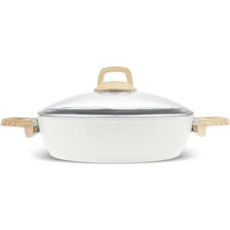 Karaca Swiss Crystal Flacher Kochtopf 26 cm, Creamy - Antihaft-Oberfläche, PFAS-frei, leicht zu reinigen