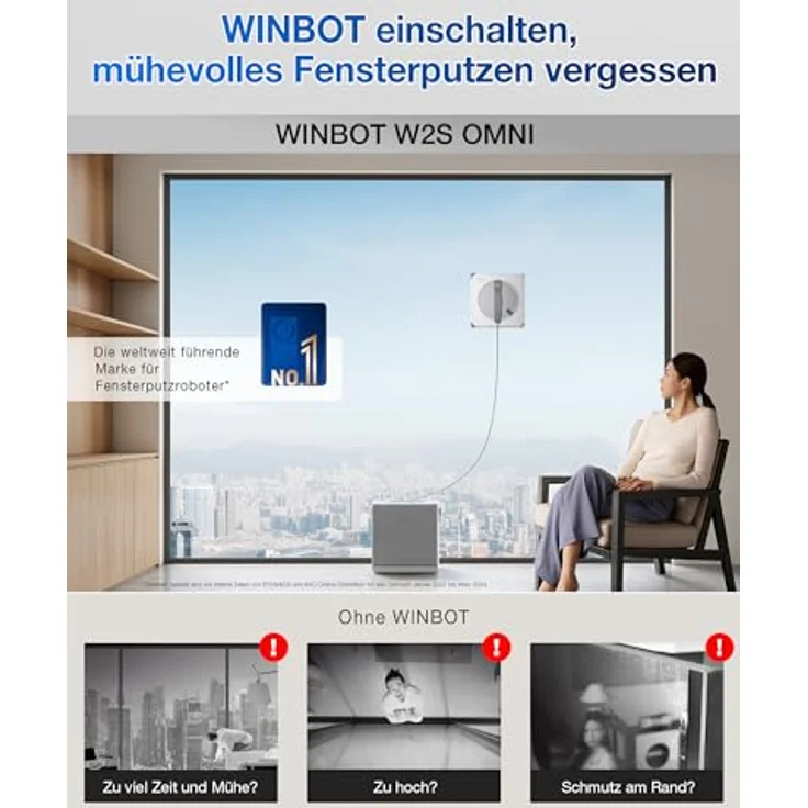 ECOVACS WINBOT W2S Omni, Fensterputzroboter mit TruEdge™-Technologie, 6-in-1-Multifunktionsstation, 3 Wasserdüsen, 12-stufiges Schutzsystem, schwarz – Bild 2