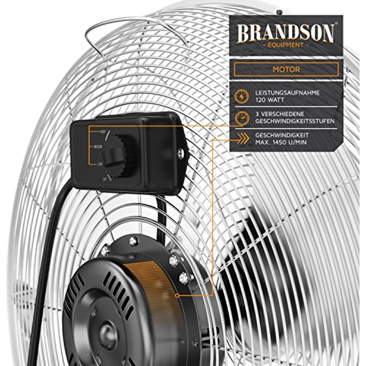 Brandson Windmaschine Retro Stil 120 Watt - Ventilator in Chrom - Standventilator 50cm - Bodenventilator - hoher Luftdurchsatz - stufenlos neigbarer Ventilatorkopf - Silber – Bild 4