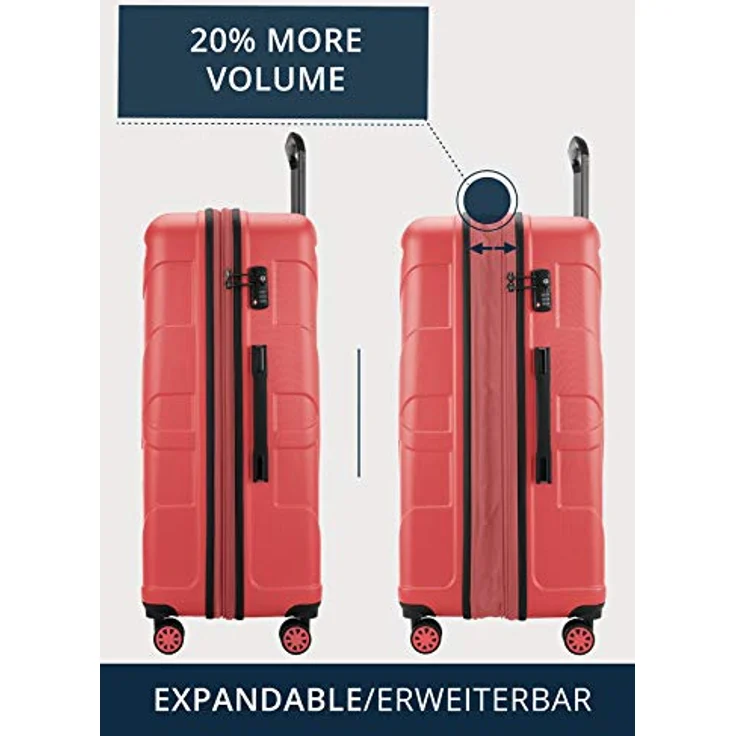 suitline Großer Hartschalen-Koffer Trolley Rollkoffer XL, 76 cm, TSA, 96-110 Liter, 100% ABS matt, Korall – Bild 3