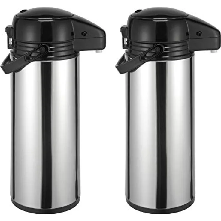 HAC24 2er Set Thermoskanne Kaffeekanne Edelstahl 1,9 Liter Isolierkanne Teekanne Thermo Kaffee Tee Kanne Airpot Pumpkanne Getränkespender