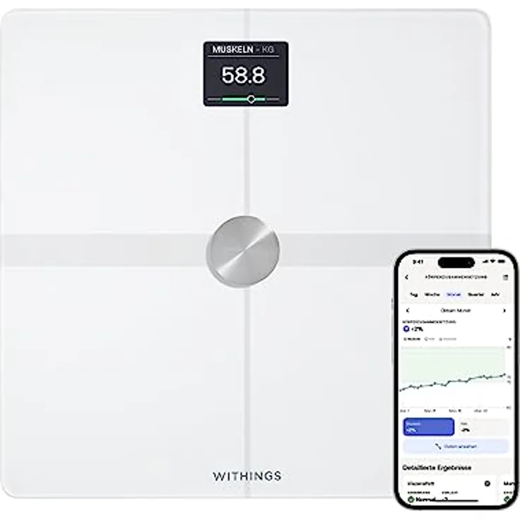 WITHINGS Body Smart — WLAN Digitale Personenwaage / Körperfettwaage für erweiterte Körperzusammensetzung inkl. Muskelmasse, Wasseranteil, Knochendichte