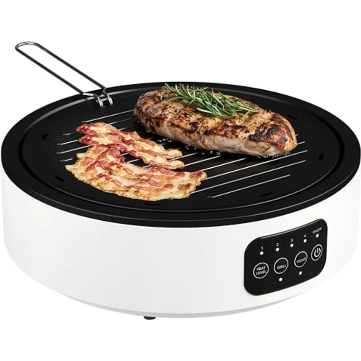 HOMCOM Infrarot-Einzelkochplatte Glaskeramikkochfeld mit Grillplatte, 2000 W, 36 cm, LED-Touch-Steuerung, 4 Heizstufen, Fettauffangschale, für alle Töpfe – Bild 1