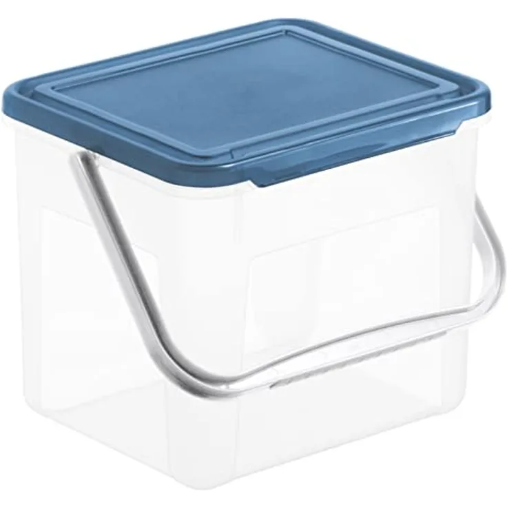 Rotho Basic Aufbewahrungsbox 5l mit Deckel und Henkel, Kunststoff (PP) BPA-frei, transparent/blau, 3kg/5l, (21 x 20 x 18 cm)