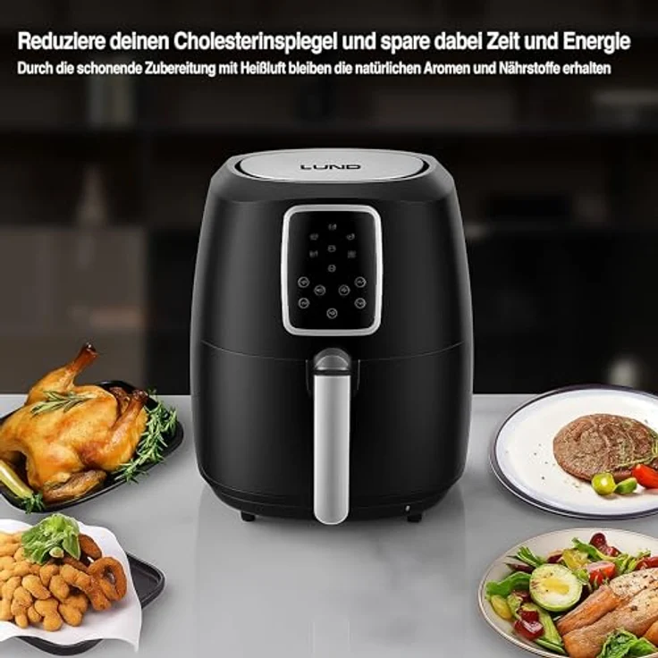 YATO Heißluftfritteuse YP-1800S, 1800 W Airfryer mit 8 L Fassungsvermögen, digitalem LED Touchscreen, 7 Programmen, multifunktional Frittieren, Backen, Grillen, Auftauen – Bild 3