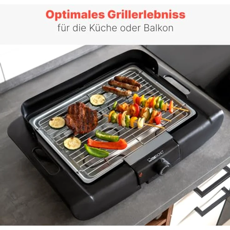 CLATRONIC Tischgrill BQ 3841, Elektrogrill mit Cool Touch-Gehäuse, verchromtem Grillrost, 2000W, für Innen und Außen – Bild 7