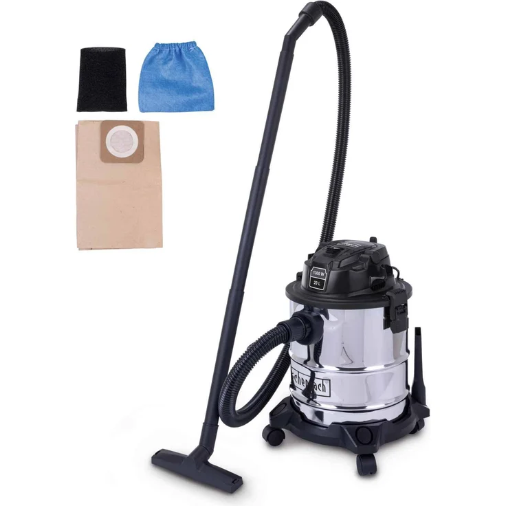 Scheppach WDV20-BE, Nass-Trockensauger mit 20L Edelstahlbehälter, 1200W, Ausblasfunktion und Zubehör - Black Edition