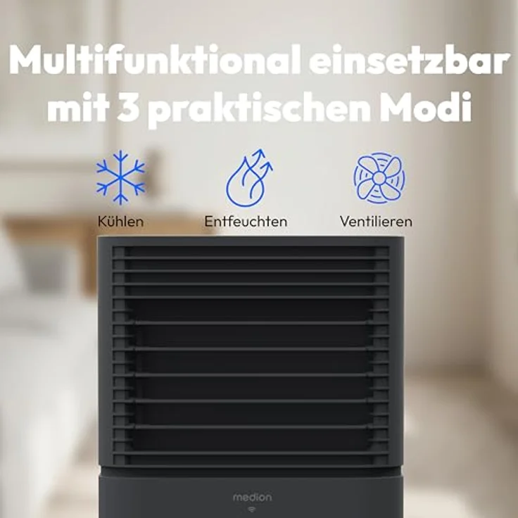 MEDION Smarte Mobile Klimaanlage P701, 7000 BTU, 3in1 Kühlen Entfeuchten Ventilieren, App- und Sprachsteuerung, bis 25m², dunkelgrau – Bild 3