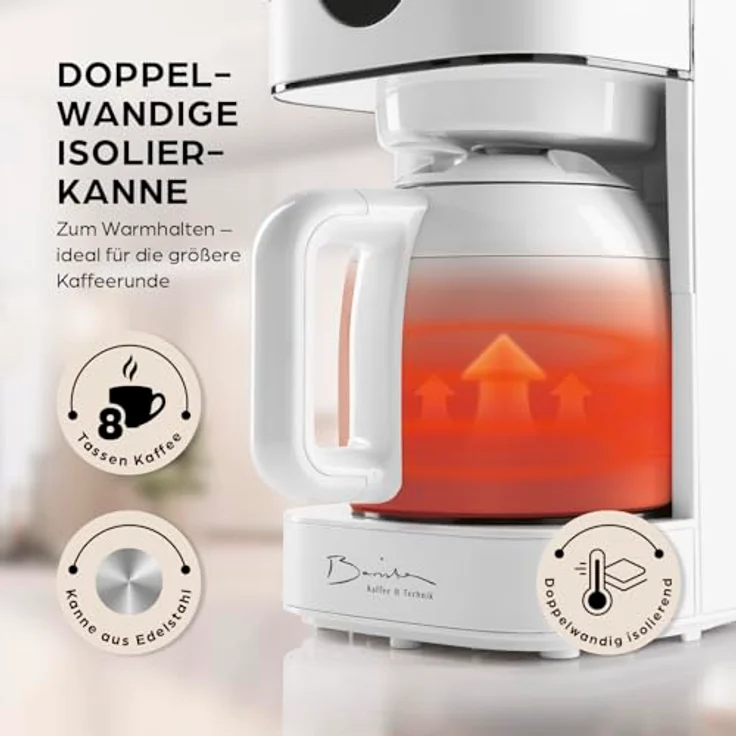 Barista Kaffee & Technik Filterkaffeemaschine mit Isolierkanne | Kaffeemaschine mit Touchdisplay & Timer | 900W | 1,25 Liter Wassertank für 8 Tassen Kaffee – Bild 3