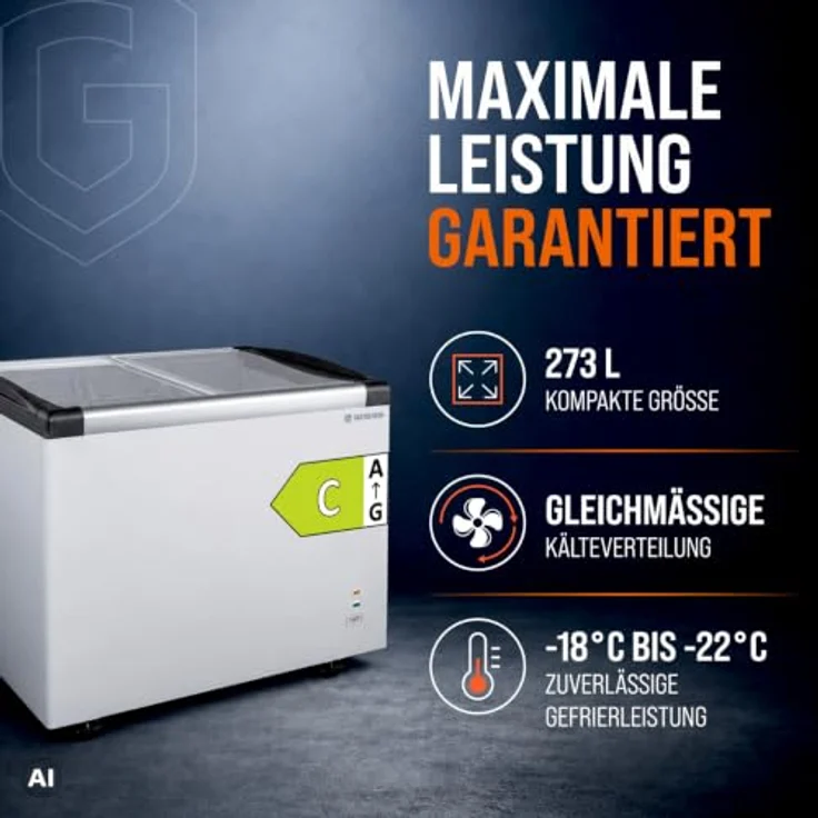 GASTROHERO Tiefkühltruhe 350, 273 Liter mit Glasschiebedeckel und 4 Rollen, abschließbar – Bild 2