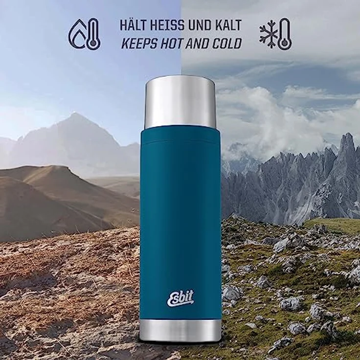 Esbit Thermoflasche Sculptor, isolierte Edelstahlflasche für warme und kalte Getränke, 1000 ml, Polar Blue – Bild 4