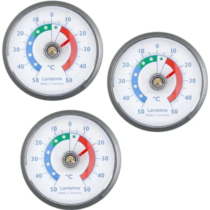Lantelme Kühlschrankthermometer Set, 3 Stück Bimetall Analog, selbstklebend, Temperatur -50°C bis +50°C, grau für Kühlschrank und Gefrierschrank – Bild 5