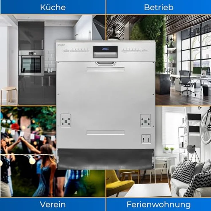 Exquisit Einbau-Geschirrspüler EGSP9614-EB-030B inox | Teilintegrierter Geschirrspüler 60 cm | 14 Maßgedecke | Bodenlicht | Spülmaschine teilintegriert 60 cm Aquastop – Bild 5