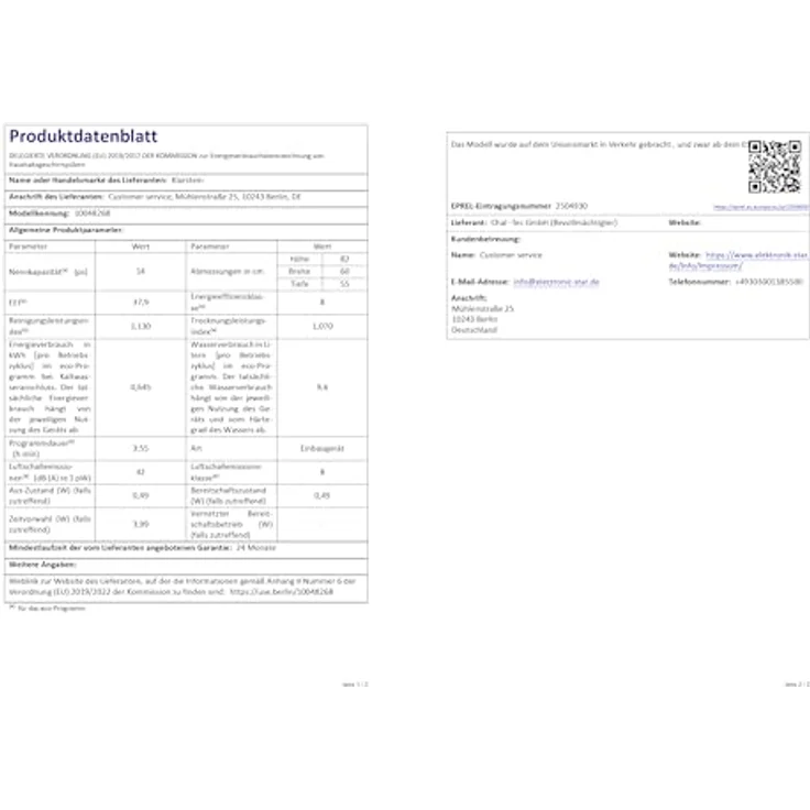 Klarstein Luxara Einbaugeschirrspüler – integrierte Spülmaschine für 14 Standardgedecke, AquaStop Wasserschaden-Schutz, 8 Programme, geringer Wasserverbrauch – Bild 9