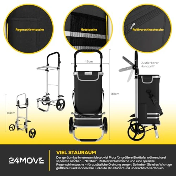 24MOVE® Einkaufstrolley Vehlo, klappbar mit 55L Kühlfach, faltbarer 3in1 Trolley - Sackkarre und Tasche, bis 30kg belastbar, schwarz – Bild 5
