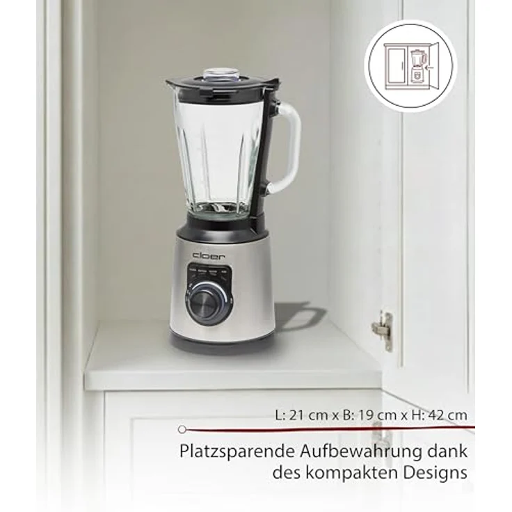 Cloer 6958 Standmixer, 1,5 l Glasbehälter, 6-flügliges Messer, Smoothie-, Ice-Crush- und Auto-Clean-Programme, Puls-Funktion, stufenlos, Edelstahl/Schwarz – Bild 6