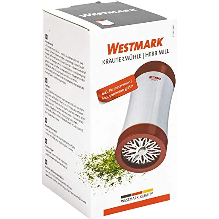 Westmark Kräuter-Schneider-Parmesan-Käsereibe, Mit austauschbaren, scharfen Einlege-Schneidscheiben, Kunststoff-Rostfreier Edelstahl, Weiß-Grün, 11602260 – Bild 9