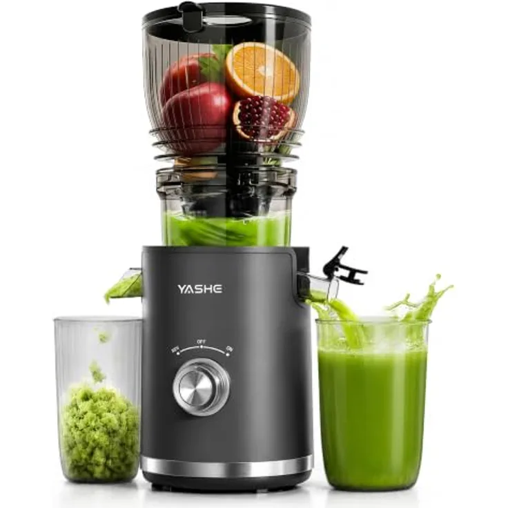 YASHE Slow Juicer, 300W Entsafter mit 148 mm Einfüllschacht für ganze Früchte, BPA-frei, ideal für Nussmilch & Saft, leicht zu reinigen