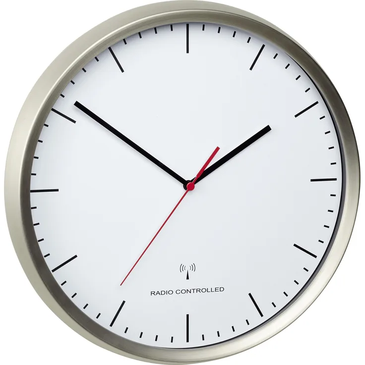 TFA Funk-Wanduhr 60.3521.02, Edelstahl (gebürstet), 30.5 cm, Schleichendes Uhrwerk