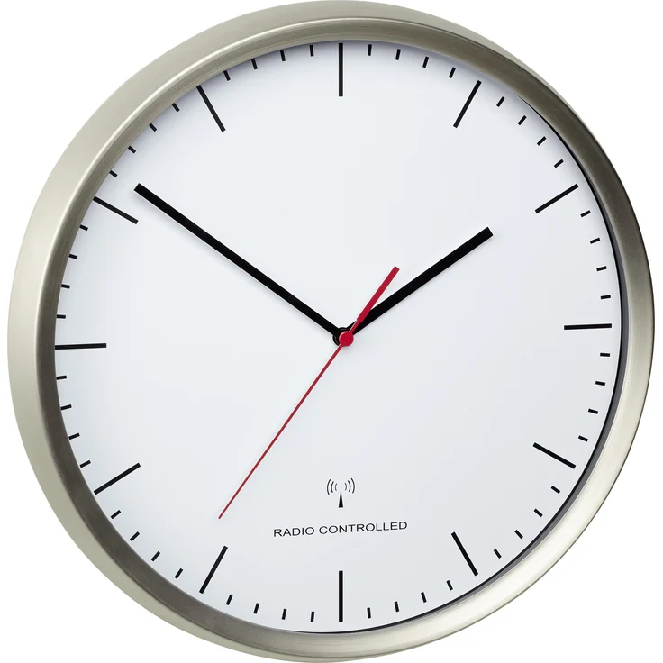 TFA Funk-Wanduhr 60.3521.02, Edelstahl (gebürstet), 30.5 cm, Schleichendes Uhrwerk – Bild 1