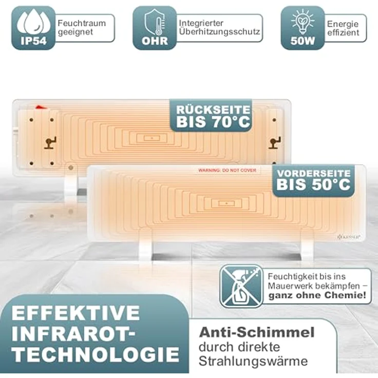 KESSER® Anti-Schimmel Infrarotheizung 50 W, spritzwassergeschützt IP54, modular erweiterbar für effektive Schimmelbekämpfung – Bild 6
