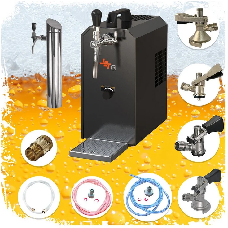 ich-zapfe JET 30K Bierzapfanlage Untertheken Komplett Set, 35 Liter/h, Edelstahl, mit Luftpumpe und 1-leitigem Trockenkühler