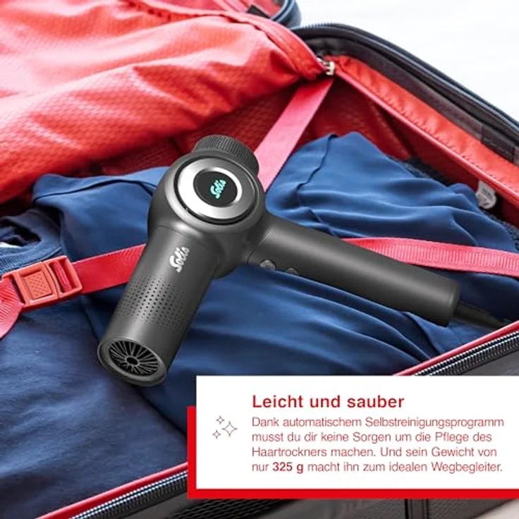 Solis Airvolution Haartrockner mit Ionen-Technologie, Diffusor und Ondulierdüsen, Leichter Reiseföhn mit starker Luftstrom, Moderner Profi-Haartrockner mit Display – Bild 4