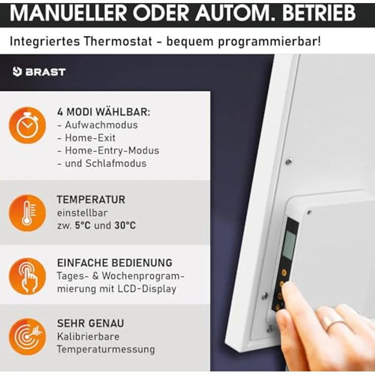 BRAST® Infrarotheizung mit Thermostat | IP-TH 700 | 700 Watt | Made in Europe | hoher Wirkungsgrad | Ultraflache Bauweise – Bild 4