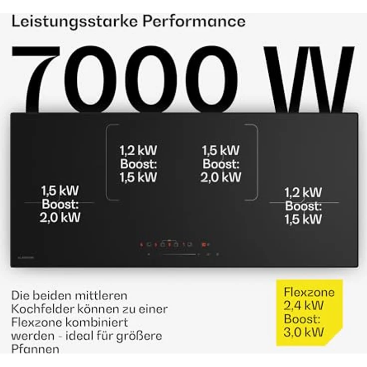 Klarstein Velaire Induktionskochfeld 90cm, 4-Zonen Kochfeld mit 7000W Boost, Touch-Slider, Timer, Kindersicherung, Restwärmeanzeige, Flex-Zonen, Schwarz, Einbau Induktionsherd – Bild 3