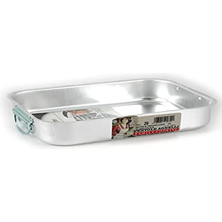 Pentole Agnelli Family Cooking rechteckiger Aluminium-Bräter mit blickdichtem Finish, Länge 35 cm, Silber, 35 x 26 cm
