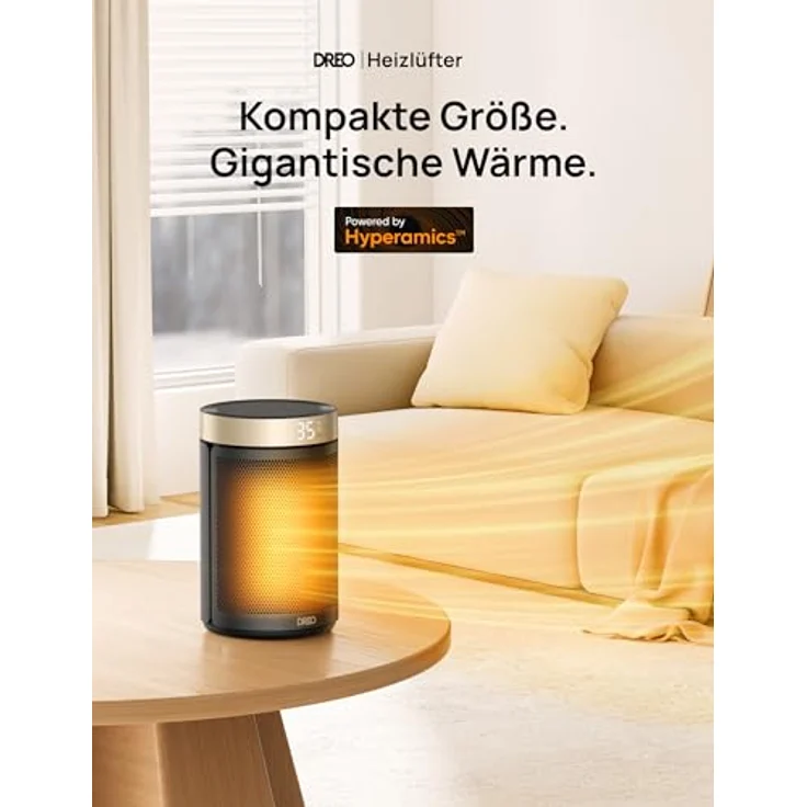 Dreo Energiesparender Heizlüfter, 34 dB Leiser 1500W Elektrischer PTC Keramik, Thermostat, Überhitzungs- & Kippschutz, 12 Std. Timer, Elektroheizung für Räume Schlafzimmer, Atom 316, Gold – Bild 2
