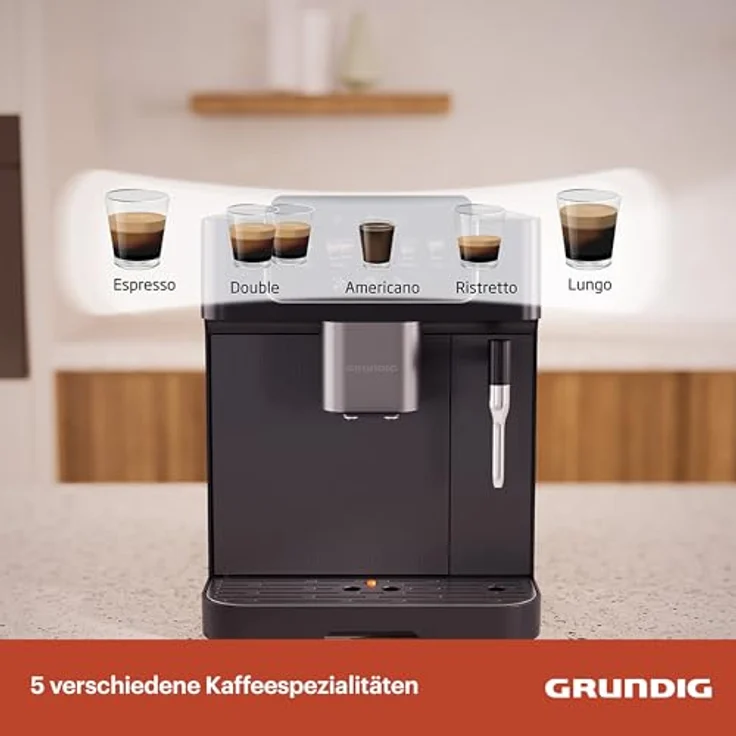 GRUNDIG KVA 6230 Kaffeevollautomat mit Milchaufschäumdüse, 19 Bar Pumpendruck, Touch-Display, Schwarz – Bild 2