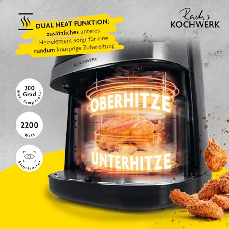 Rachs KOCHWERK Heißluftfritteuse 7,5L, Digitaler Airfryer mit Touchscreen, 10 Programme, fettarm frittieren, 2200W, Antihaftbeschichtung – Bild 2