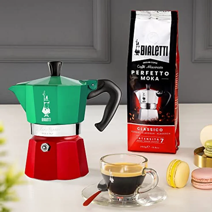 Bialetti 5322 Espressokocher ''Moka Express'' in Aluminium, Grün-Rot, 30 x 20 x 15 cm – Bild 4