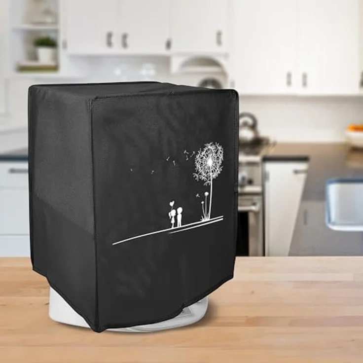 kwmobile Hülle für Thermomix TM5/TM6 mit Varoma, Abdeckhaube in Weiß Schwarz Pusteblume Love, robustes Polypropylen, schützend vor Staub und Schmutz – Bild 2