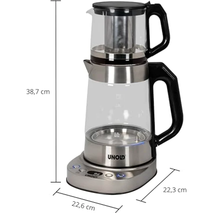 Unold Samowar Selin, 2in1 Wasser-/Teekocher mit 1,7 L Volumen, stufenweise Temperatureinstellung 92–100 °C, Edelstahl und Borosilikatglas – Bild 8