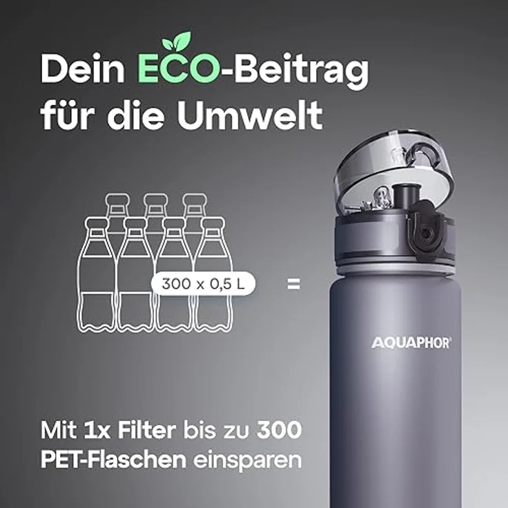 AQUAPHOR City Filterflasche 500ml Grau I Flasche mit Wasserfilter für unterwegs I Filter mit Aktivkohle I Filtert Chlor I Aus Tritan & BPA-frei I Für besseren Geschmack & Geruch des Wassers – Bild 5