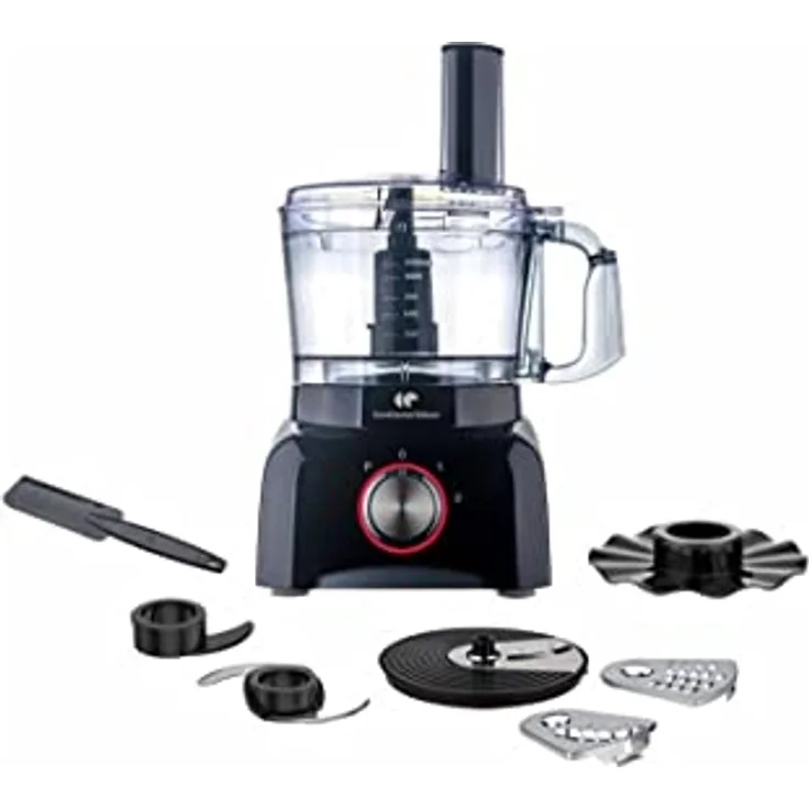 CONTINENTAL EDISON CERM600B Multifunktionsroboter, 600 Watt, elegante schwarze Edelstahlküchenmaschine für vielseitige Zubereitungsmethoden