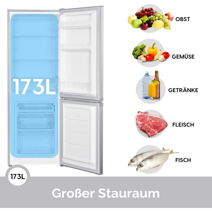 PKM KG173IX-M Kühl-Gefrierkombination, freistehend, silber, LED, Abtauautomatik, Breite 50 cm, Energieklasse D – Bild 4