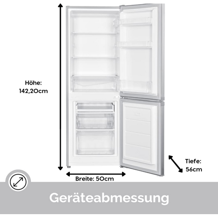 PKM KG173IX-M Kühl-Gefrierkombination, freistehend, silber, LED, Abtauautomatik, Breite 50 cm, Energieklasse D – Bild 7