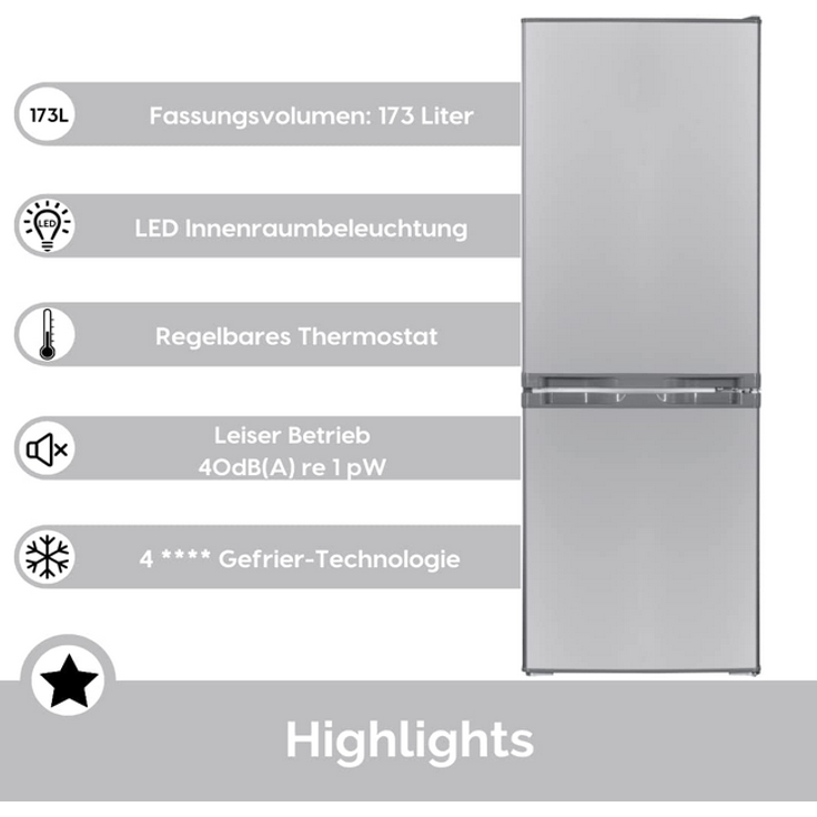 PKM KG173IX-M Kühl-Gefrierkombination, freistehend, silber, LED, Abtauautomatik, Breite 50 cm, Energieklasse D – Bild 3