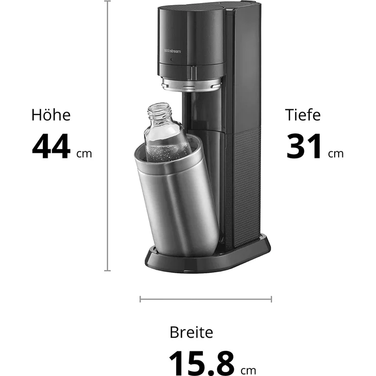 SodaStream Wassersprudler DUO Titan, Umsteiger ohne CO2-Zylinder, 1x 1L Glasflasche und 1x 1L spülmaschinenfeste PET-Flasche, schwarz – Bild 2