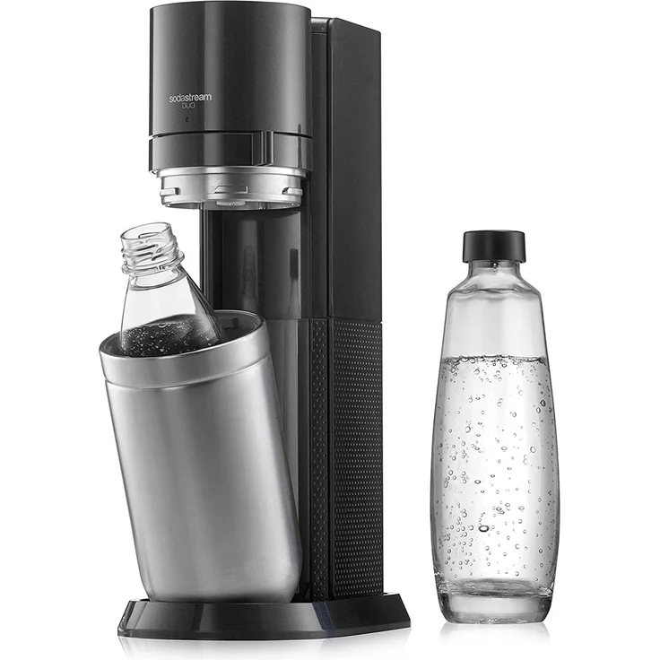 SodaStream Wassersprudler DUO Titan, Umsteiger ohne CO2-Zylinder, 1x 1L Glasflasche und 1x 1L spülmaschinenfeste PET-Flasche, schwarz – Bild 1