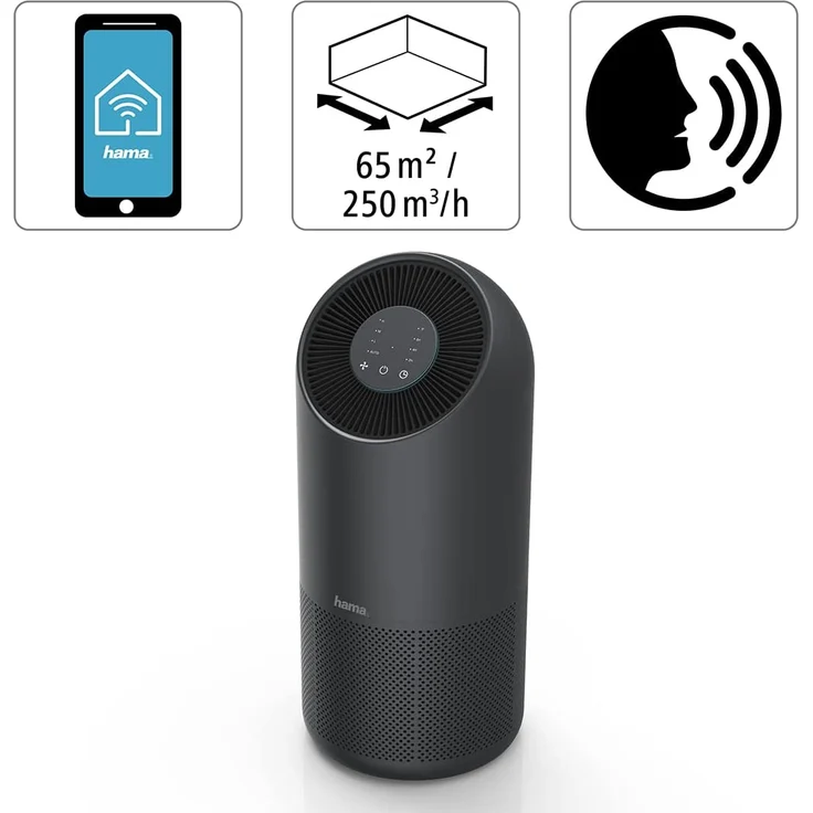 Hama Smart 00186437 Luftreiniger, bis 65 m², Luftreinigungsrate 250 m³-h, 3-fach Filter inkl. HEPA-Filter, App- & Sprachsteuerung – Bild 3