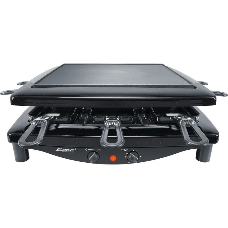 Steba RC 3 Plus Raclette, emaillierte Stahlguss-Grillplatte, geriffelt/glatt, Natursteingrillplatte, für 8 Personen, 1450 Watt, schwarz-chrom – Bild 4