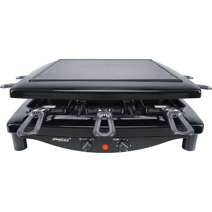 Steba RC 3 Plus Raclette, emaillierte Stahlguss-Grillplatte, geriffelt/glatt, Natursteingrillplatte, für 8 Personen, 1450 Watt, schwarz-chrom – Bild 3