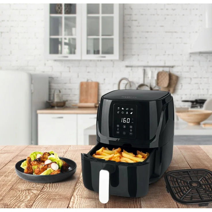 MAXXMEE Heißluft-Fritteuse Digital, 3 Liter Fassungsvermögen, 1300 Watt, ohne Fett, 8 Automatik-Programme, Thermostat, Warmhalten, schwarz – Bild 11